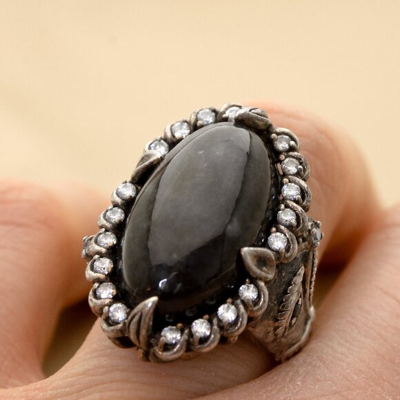 Striking Black Onyx? & CZ Diamond Accent Horse Head Vintage Ring in 925 Silver - Picture 4 of 8